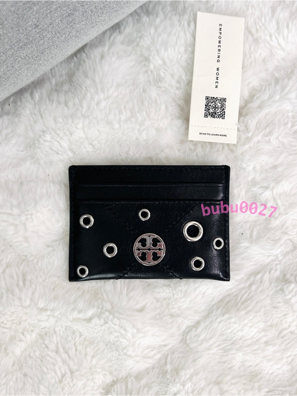 NWT🌗Tory Burch Willa Slim Card Case Holder Black Silver Grommet 175976 y2k punk